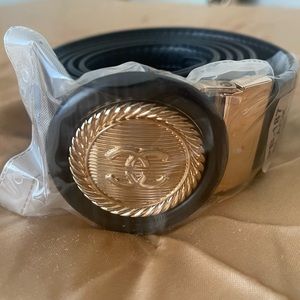 Pavini Chanel Mens Black Leather Belt
